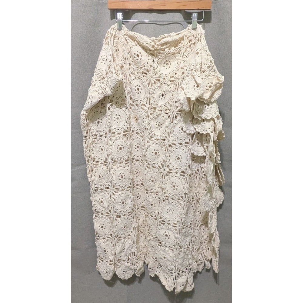 Vintage Handmade Crochet Blanket Throw 82x64 Cream Boho Medallion Good Condition